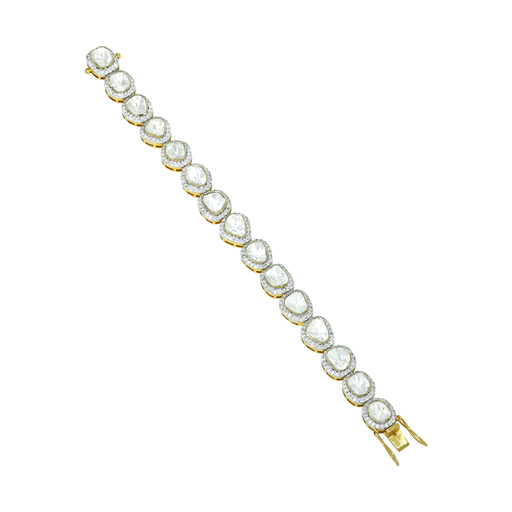 Polki Bracelet with Full-Cut Diamond Halos